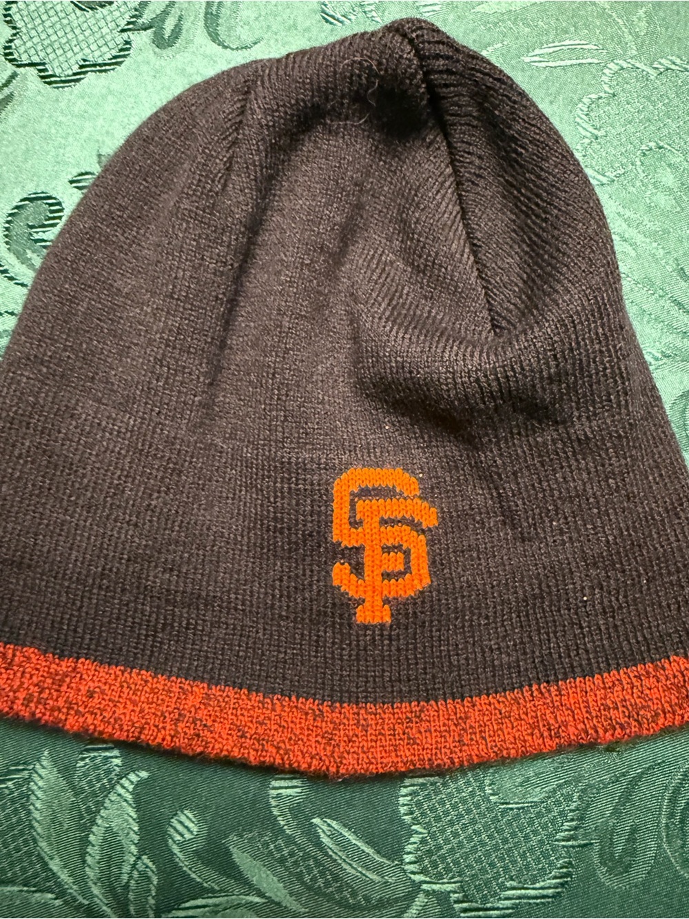 SF Logo Black Knit Beanie with Orange Trim reversible beanie